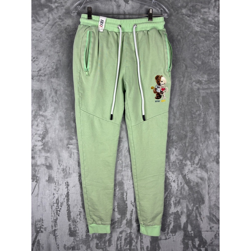 Loop Mens‎ Bitter Sweet Teddy Bear Skeleton Joggers Mint Green Fleece Pants M